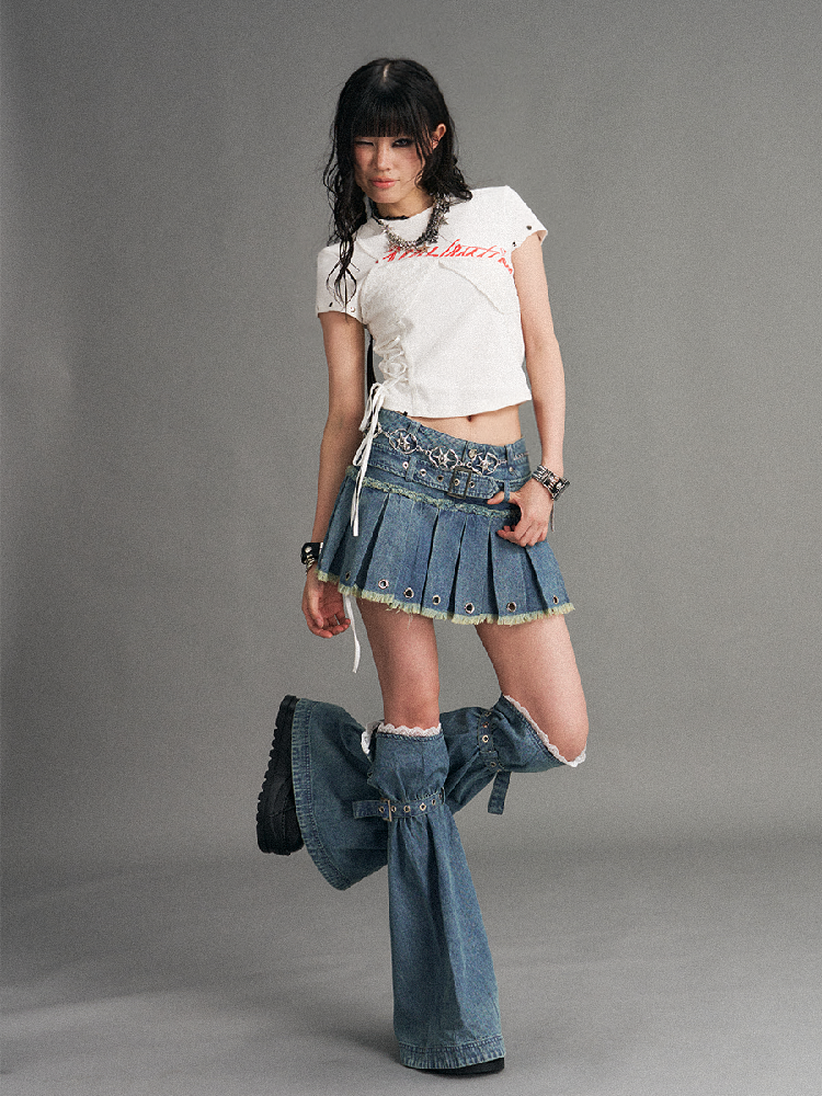 Lace Denim Strap Flared Leg Covers【s0000017774】