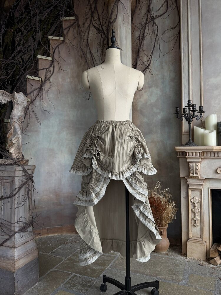 Stripe Lace Drawstring Cake Skirt【s0000015618】