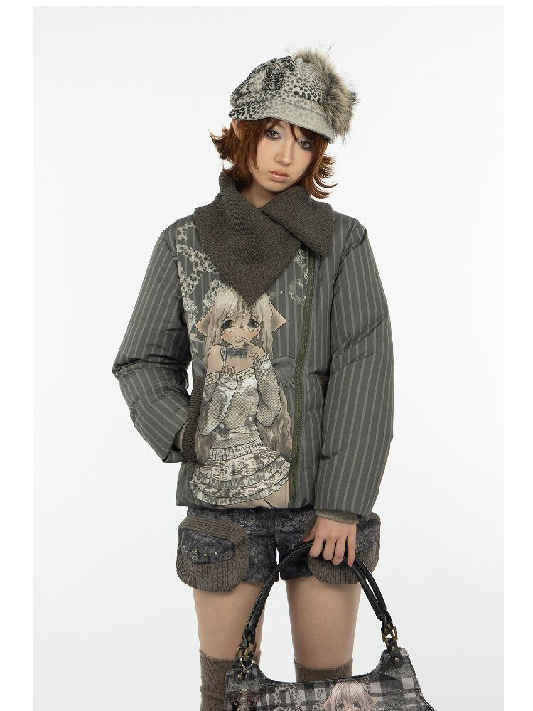 Striped Comic Character Down Jacket【s0000018074】