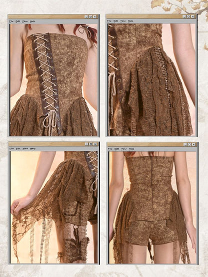 Aged Denim Asymmetric Plunge Top【s0000013508】