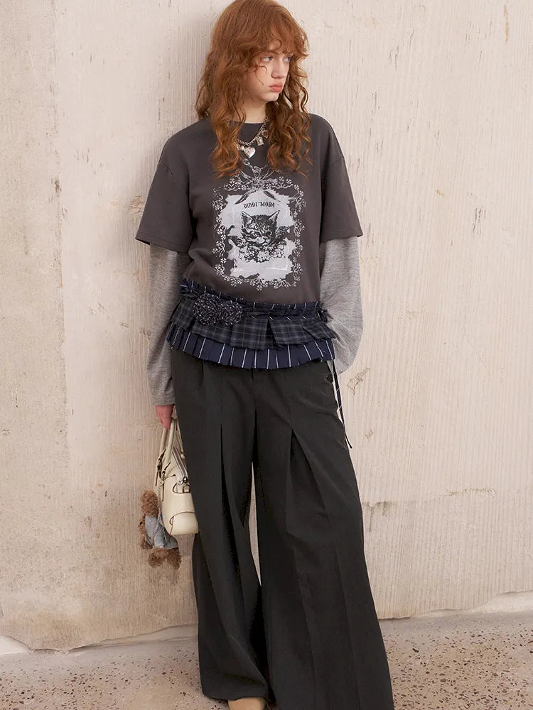 Oversized Faux Two-Piece Long-Sleeve T-Shirt【s0000014047】