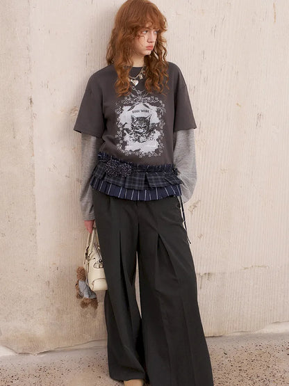 Oversized Faux Two-Piece Long-Sleeve T-Shirt【s0000014047】