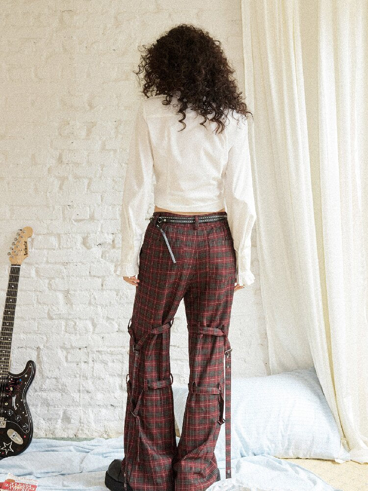 Plaid Cut Slightly Flared Fit Pants【s0000017898】