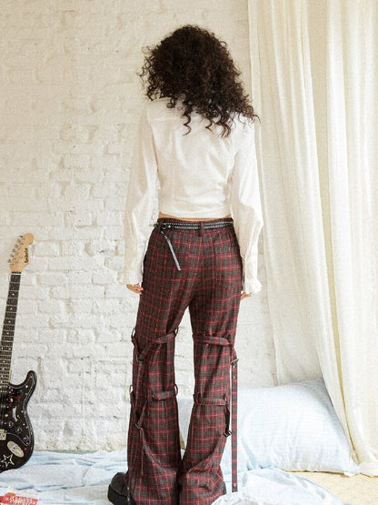 Plaid Cut Slightly Flared Fit Pants【s0000017898】
