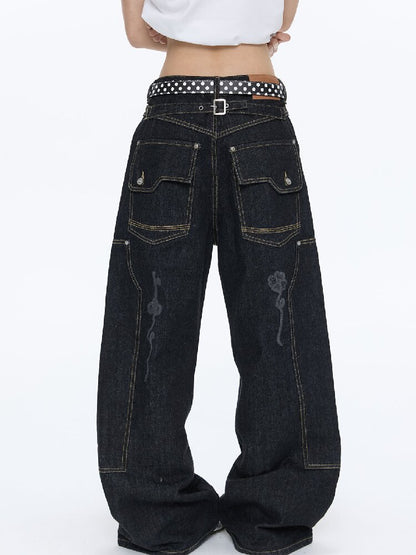 Stud Washed Two Tone Raw Jeans【s0000016398】