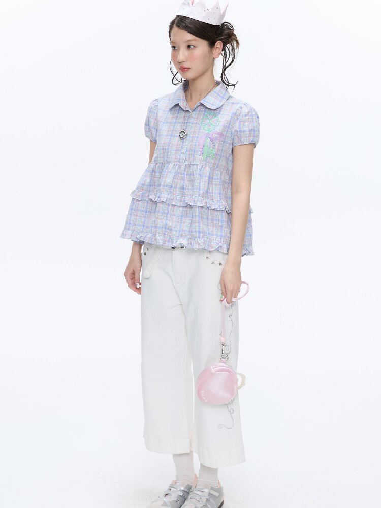 Purple Plaid Lace Short Sleeve Shirt【s0000016405】