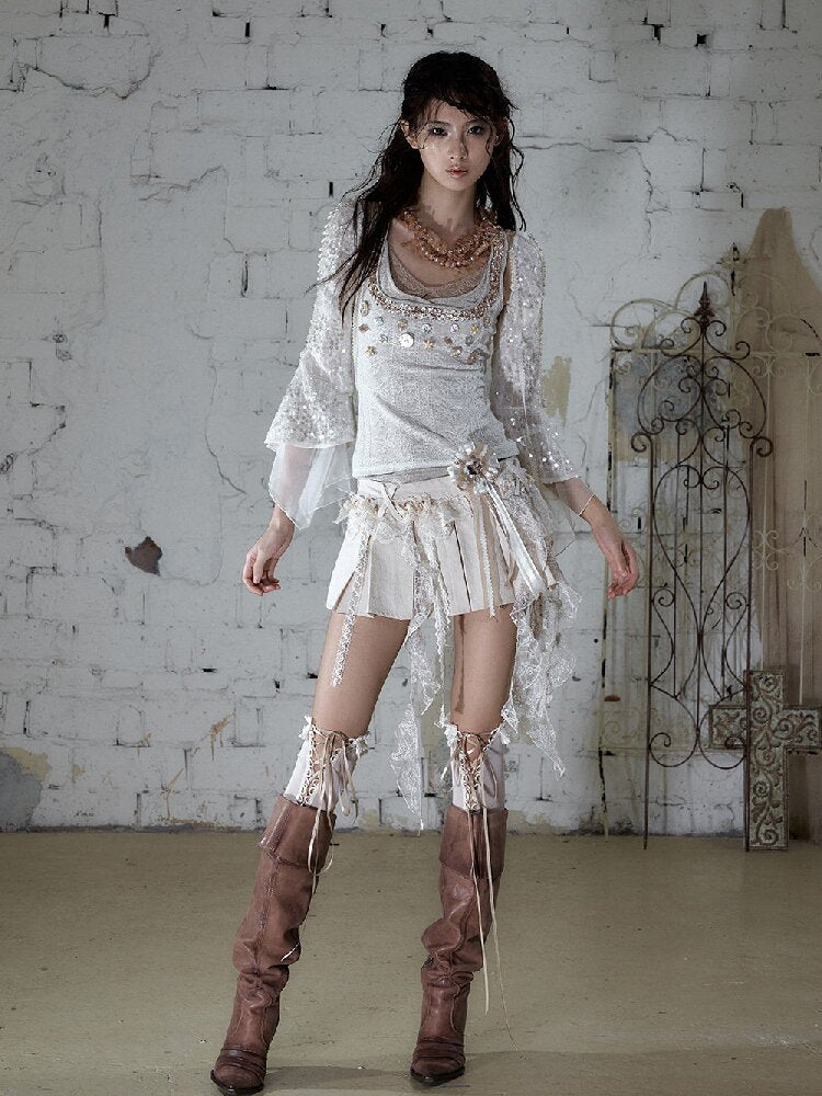 Pearl Chain Sequin Chiffon Cover Up【s0000016991】