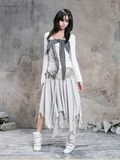 Asymmetrical faux two-piece long-sleeve knit top【s0000014134】