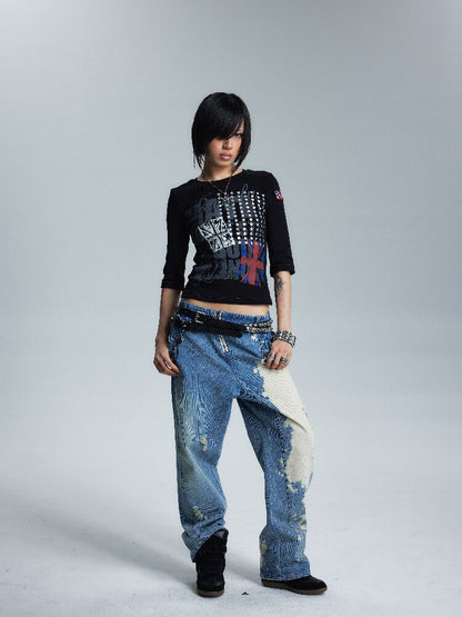 Asymmetrical Topstitch Mid Sleeve T【s0000016998】