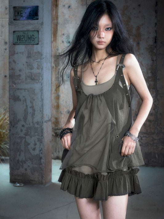 Real two pieces mesh splicing halter dress【s0000013893】