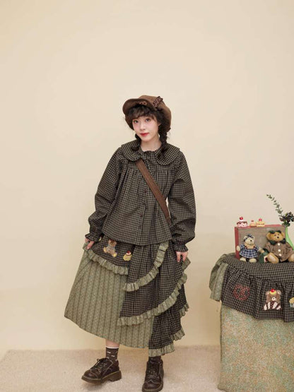 Vintage Girly Dark Green Plaid Shirt【s0000014842】