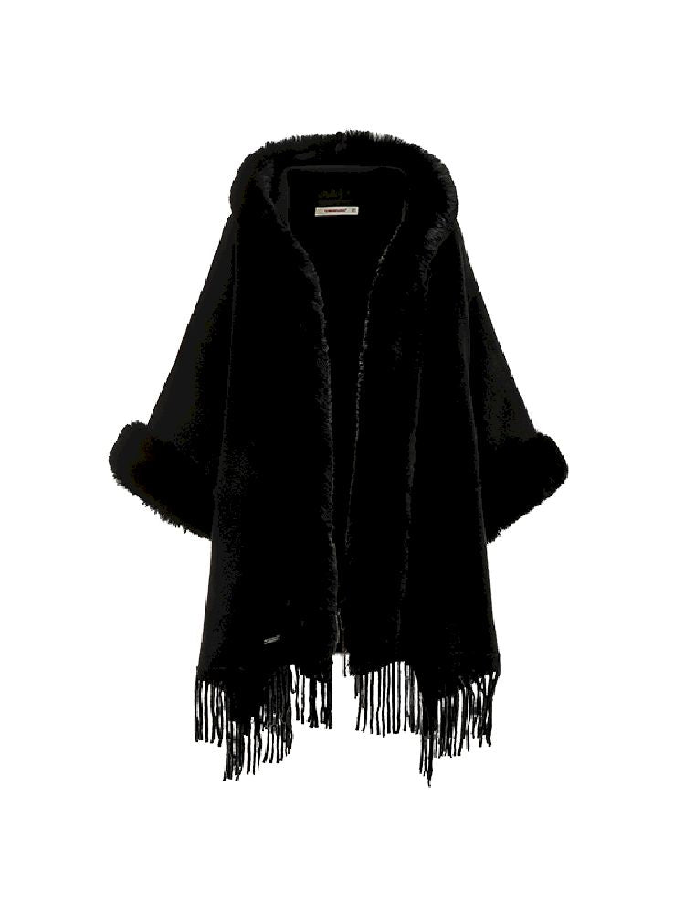 Patchwork fringe hooded cape【s0000010657】