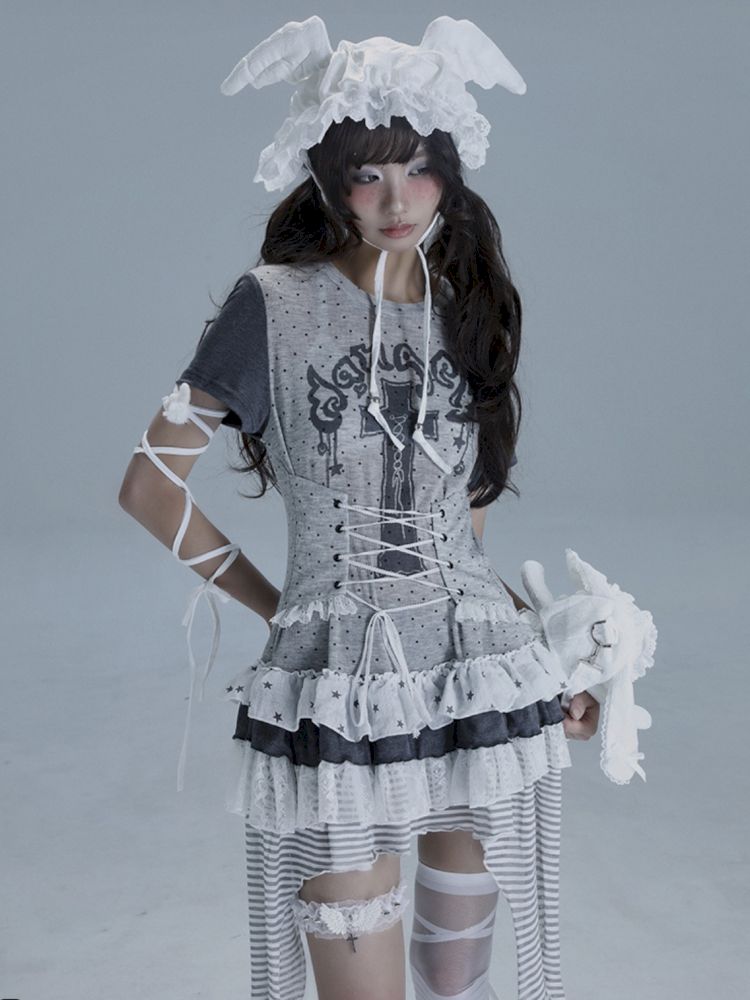 Irregular Lace Skirt Long Tee【s0000013485】