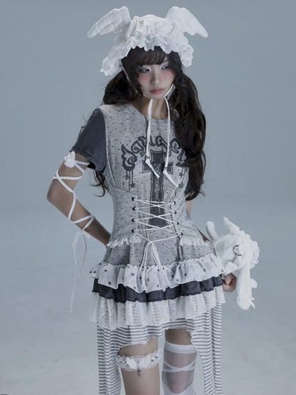 Irregular Lace Skirt Long Tee【s0000013485】