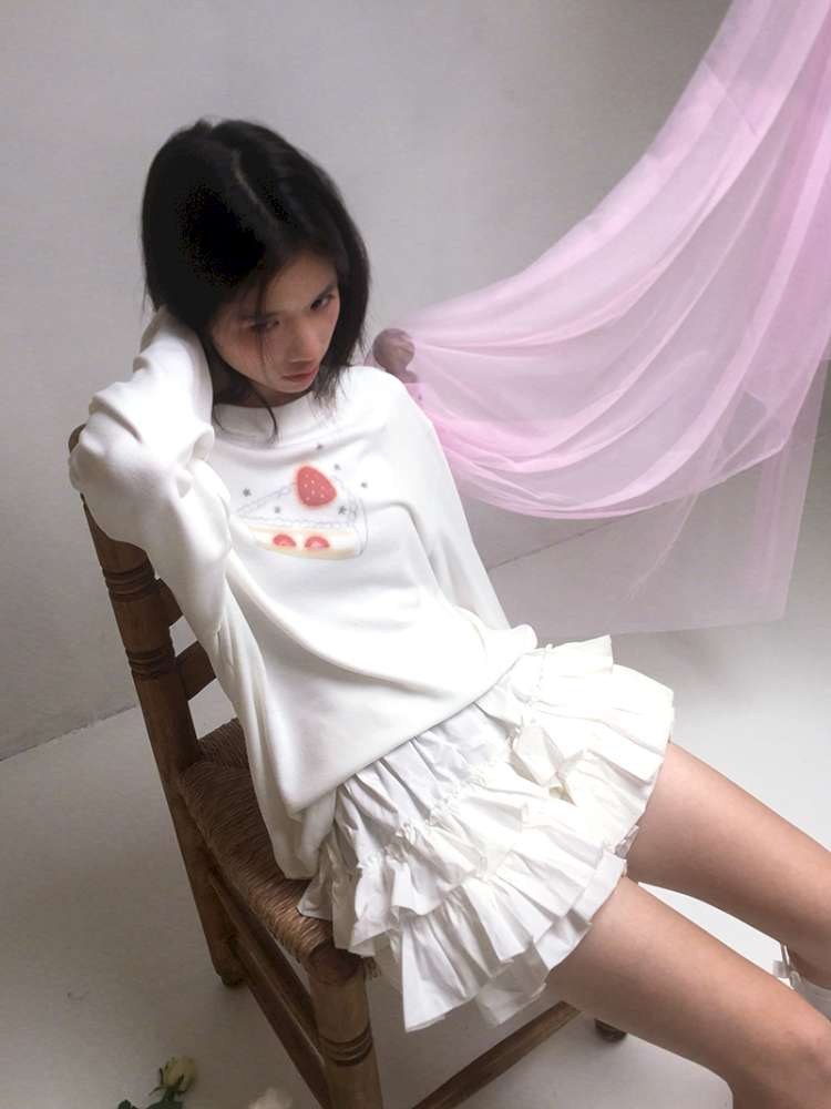 Strawberry Cake Print Long-Sleeve T-Shirt【s0000014529】