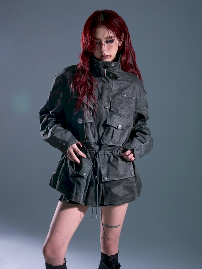 Casual Pocket Drawstring Loose Jacket【s0000013688】