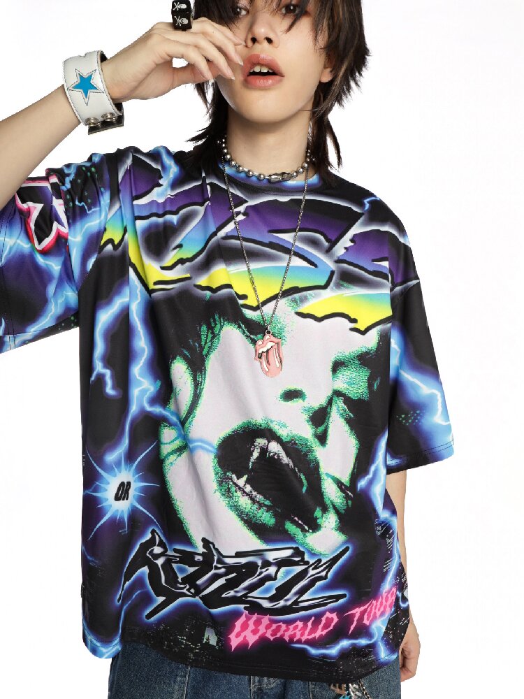 Dark Rock Lightning Print T-shirt【s0000015891】