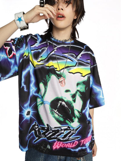 Dark Rock Lightning Print T-shirt【s0000015891】