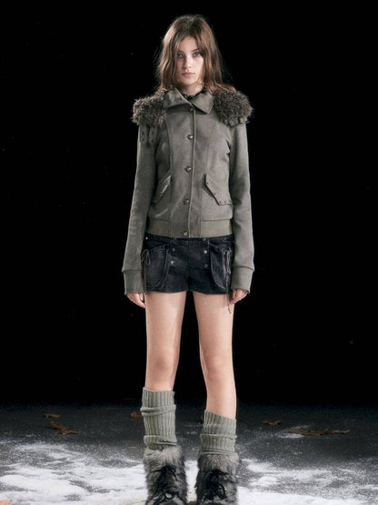 Fur Hood Vintage-Style Knit Jacket【s0000014426】