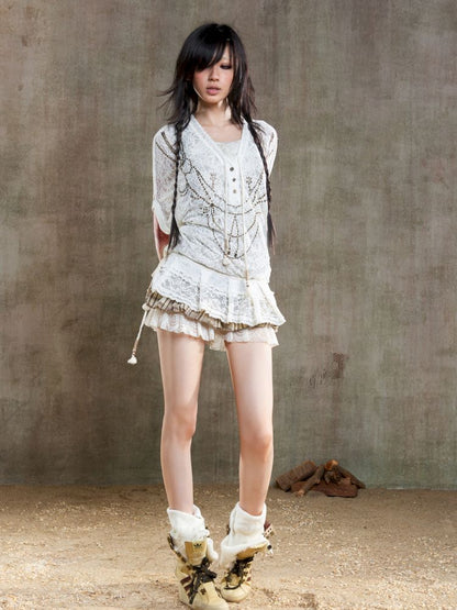 Loose Lace Blouse Dress【s0000012647】