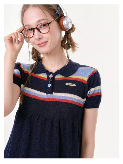 Doll Collar Knitted Slim T-Shirt【s0000016609】
