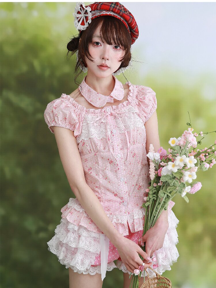 Pink Polka Dot Short Sleeve Shirt【s0000016555】