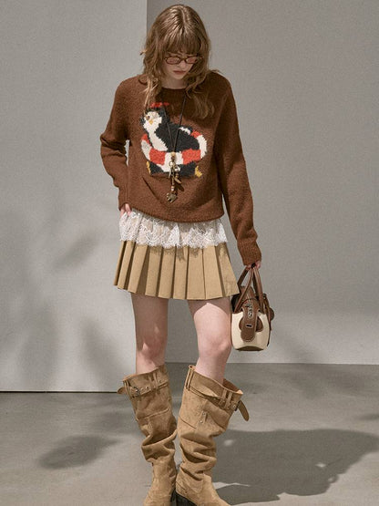 Penguin Jacquard Crewneck Knit Sweater【s0000014396】