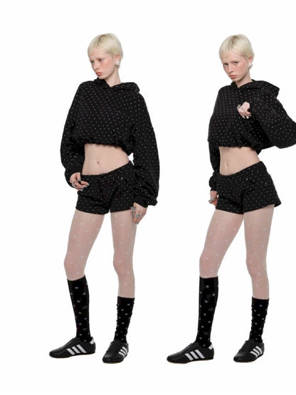 Cat's Paw Long Short Polka Dot Hooded Cardigan Sweatshirt Sweatpants Set【s0000011566】