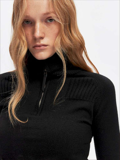 Half-Turtleneck Zip Knit Long-Sleeve T-Shirt【s0000014876】