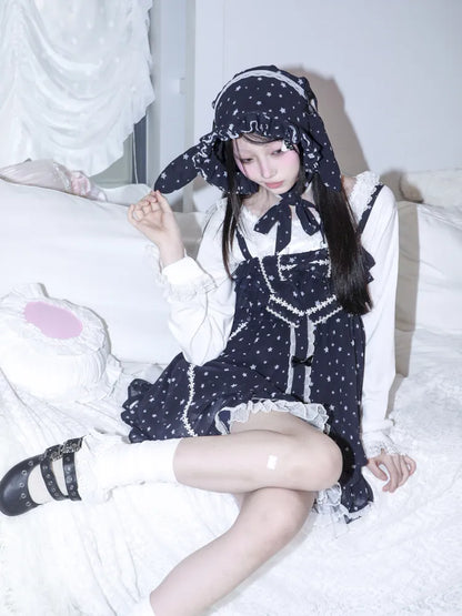 Polka Dot Floral Bud Chiffon Spaghetti Strap Dress【s0000013971】