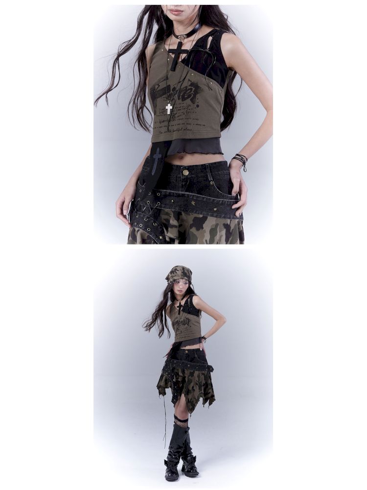 Wasteland slimming printed vest top【s0000012840】