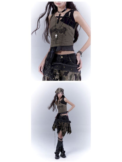 Wasteland slimming printed vest top【s0000012840】