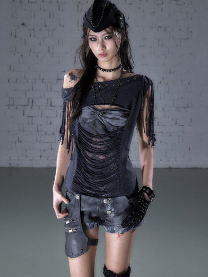 Patchwork Lace Fringe Slim T-Shirt【s0000016205】