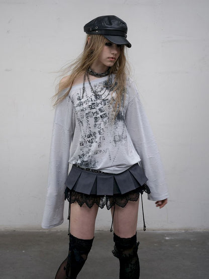 One-shoulder long-sleeved T-shirt【s0000012613】