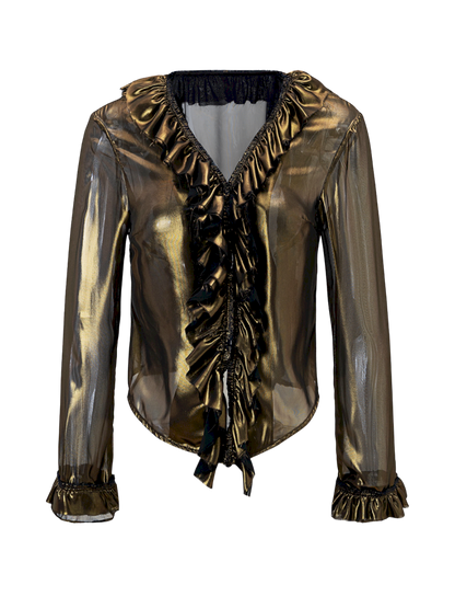 Metal antique bronze broken mesh cardigan【s0000013177】