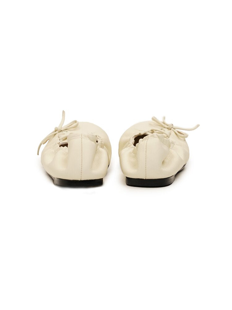 Leather Diagonal Bow Ballet Flats【s0000017935】