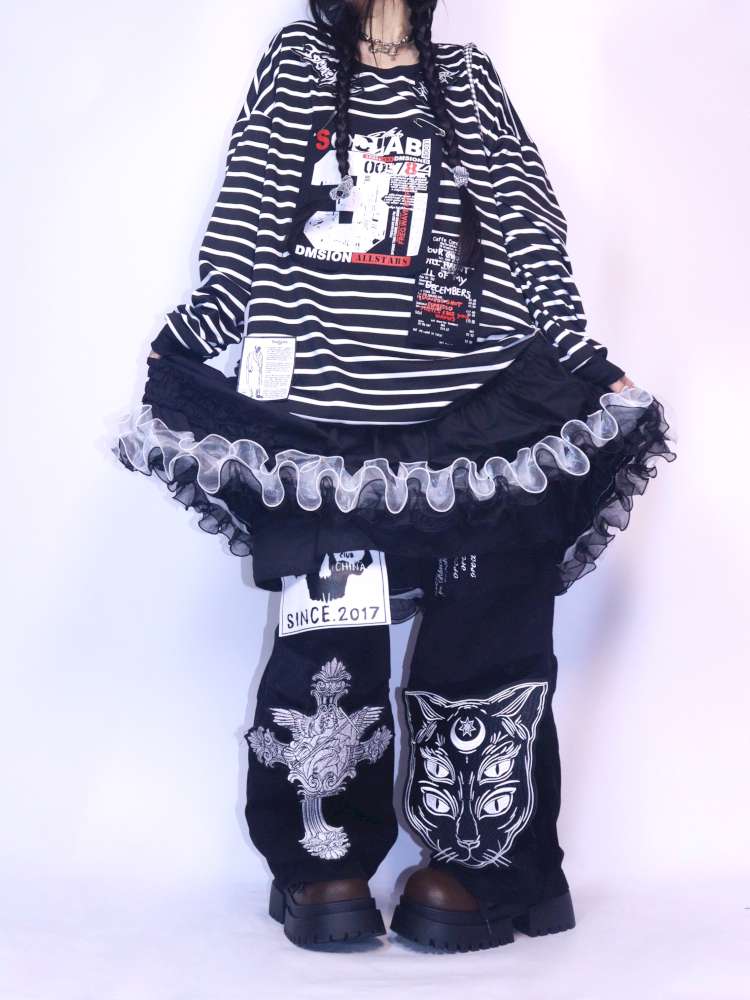 Y2K Punk Print Wide-Leg Jeans【s0000014627】