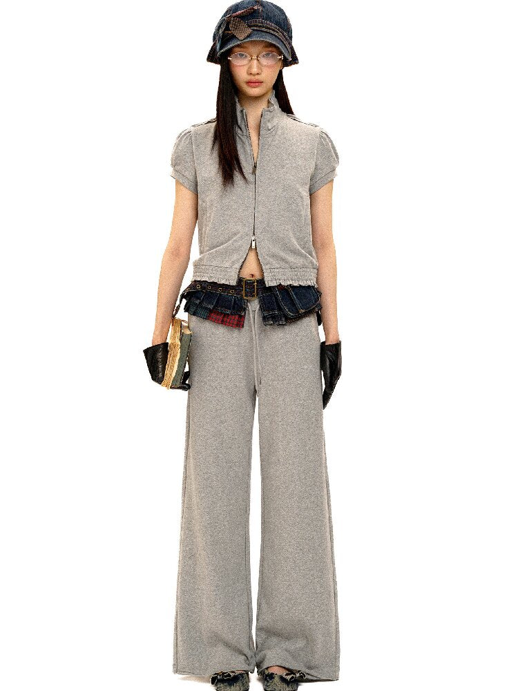 Suede Lace Hem Cardigan Slacks【s0000016429】