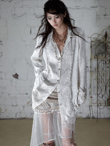 Baroque Chain Satin Long Shirt【s0000017240】