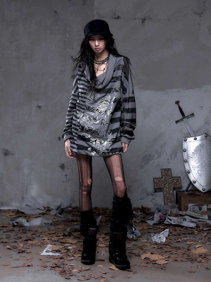 Striped Print Loose Bat Sleeve Dress【s0000014658】