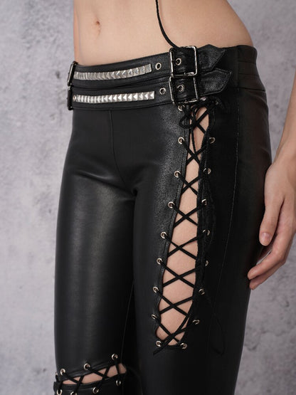 Metal Rivet High-Stretch Leather Pants【s0000019100】