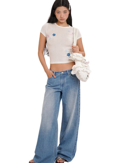 Irregular flowers Slim short-sleeved T-shirt【s0000013444】