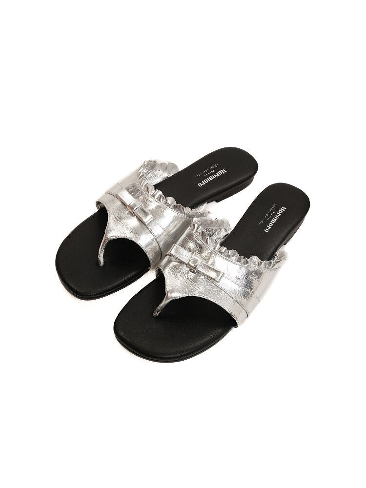 Top Grain Cowhide Ruffled Flip Flop【s0000017441】
