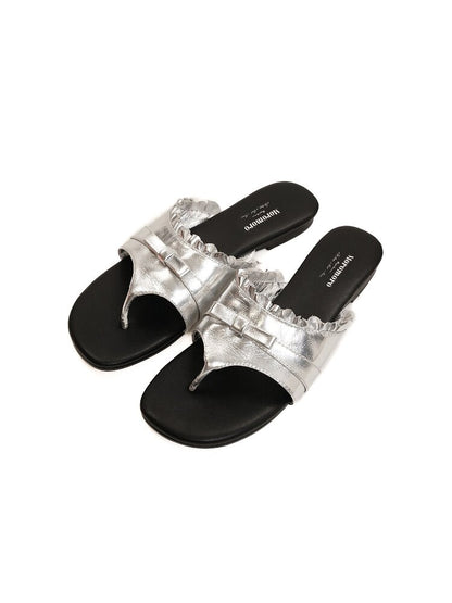 Top Grain Cowhide Ruffled Flip Flop【s0000017441】