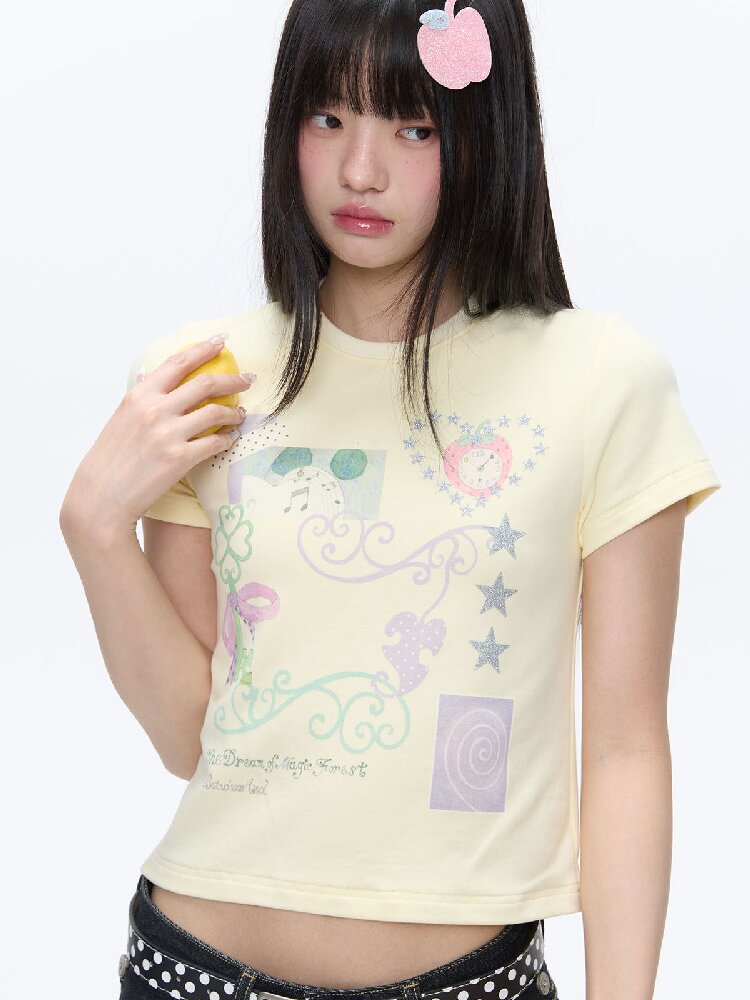Two Color Vine Slim Short T-Shirt【s0000016407】