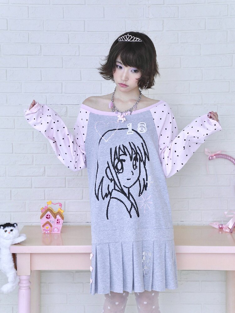 Pink Gray Pixel Pleated Dress【s0000016545】