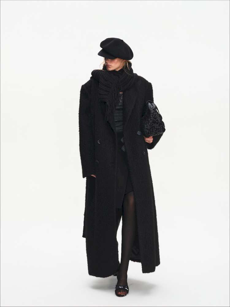 Black Woolen Loose Double-Breasted Coat【s0000014875】