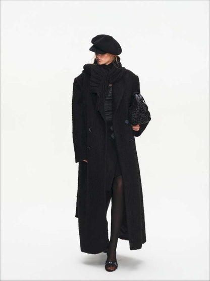 Black Woolen Loose Double-Breasted Coat【s0000014875】