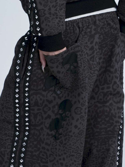 Leopard Print Plush Hooded Slacks Set【s0000014663】