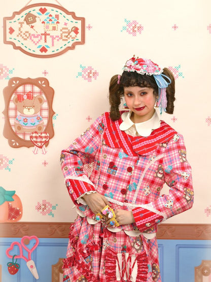 Red Pink Check Lace Skirt Blazer【s0000015574】